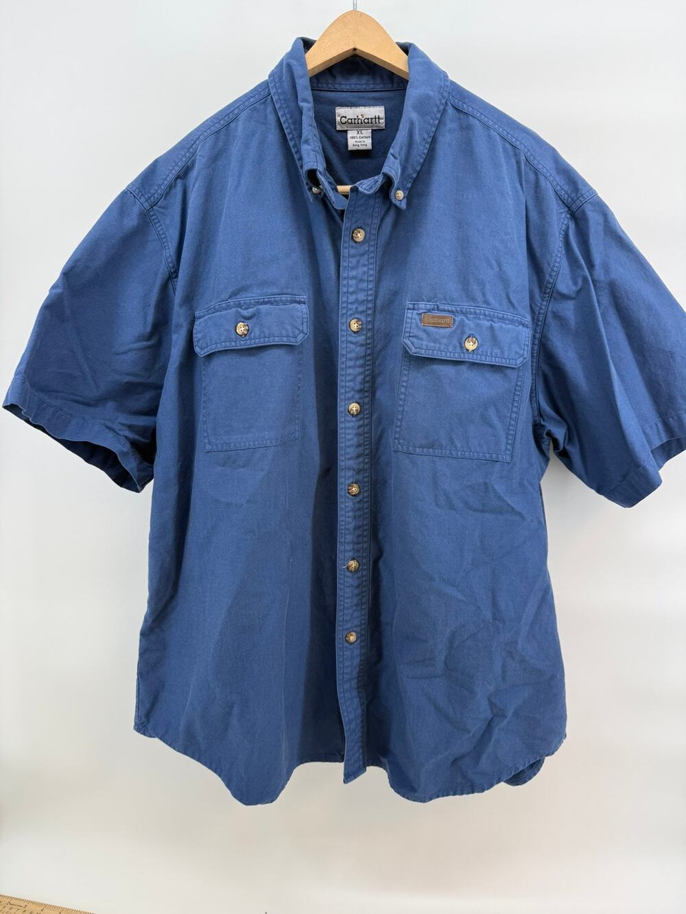 Vintage Carhartt Blue Short Sleeve Work Shirt Button Down Dual Chest Pockets XL